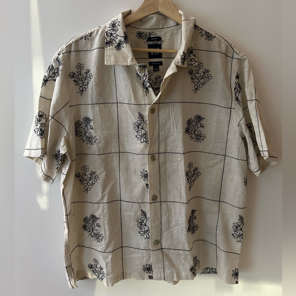 GAP Linen-Blend Relaxed Short-Sleeve Button-Up Shirt
